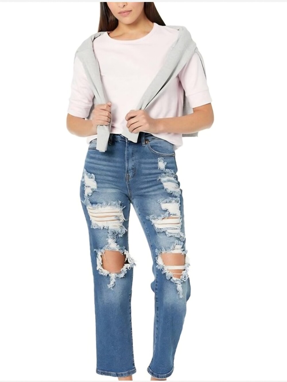 Madden Girl "Clark Dad Jeans" Straight Leg Destroyed Denim Jeans, Size 28, NWT